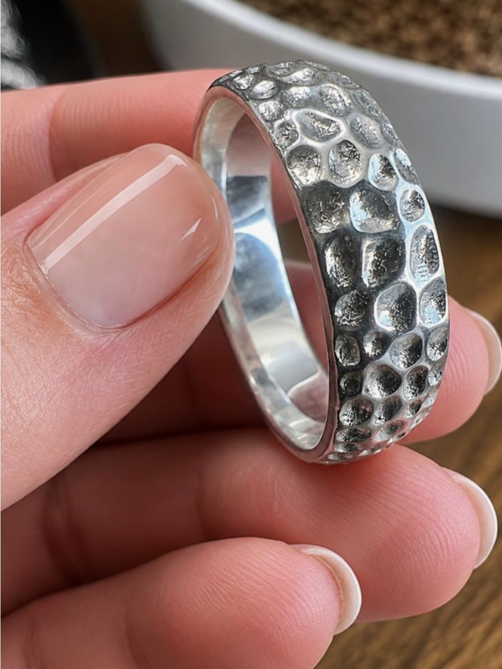 Hammered Texture Sterling Silver Band Ring - Size 5 3/4"